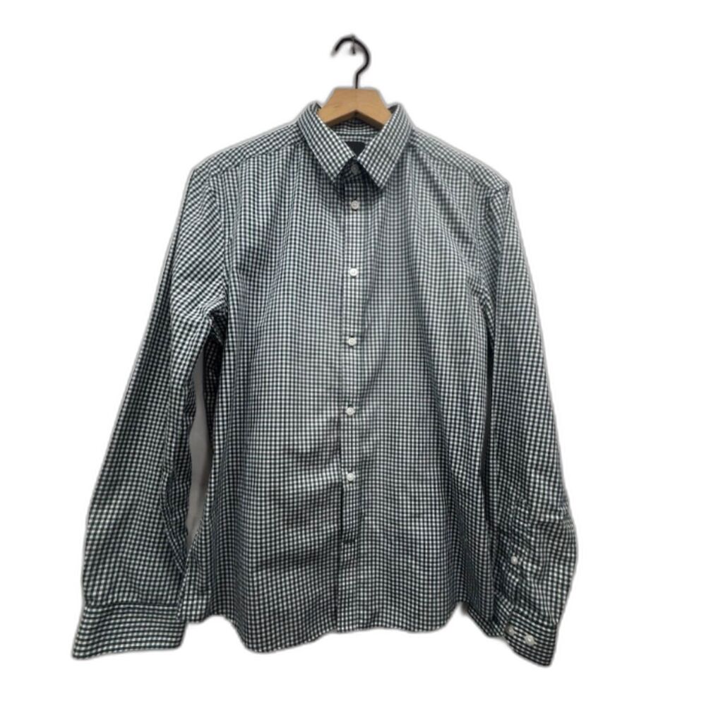 Preppy Academia Gingham Mens Green White Check Cottagecore Ivy Style Button Up L